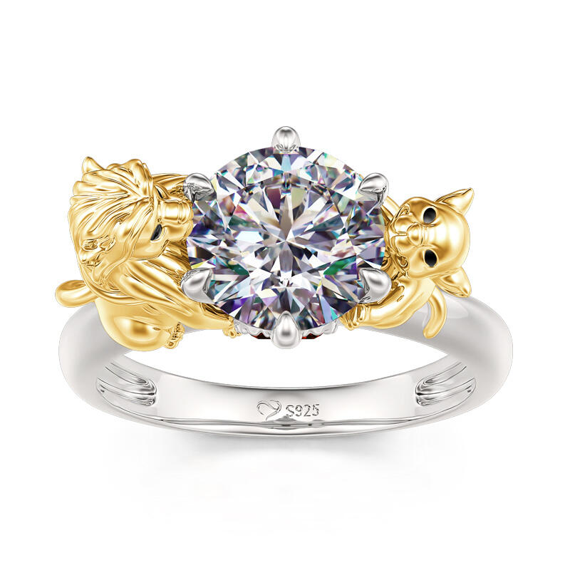 Jeulia Hug Me "Father's Protection" Dad and Baby Lion Round Cut Sterling Silver Ring