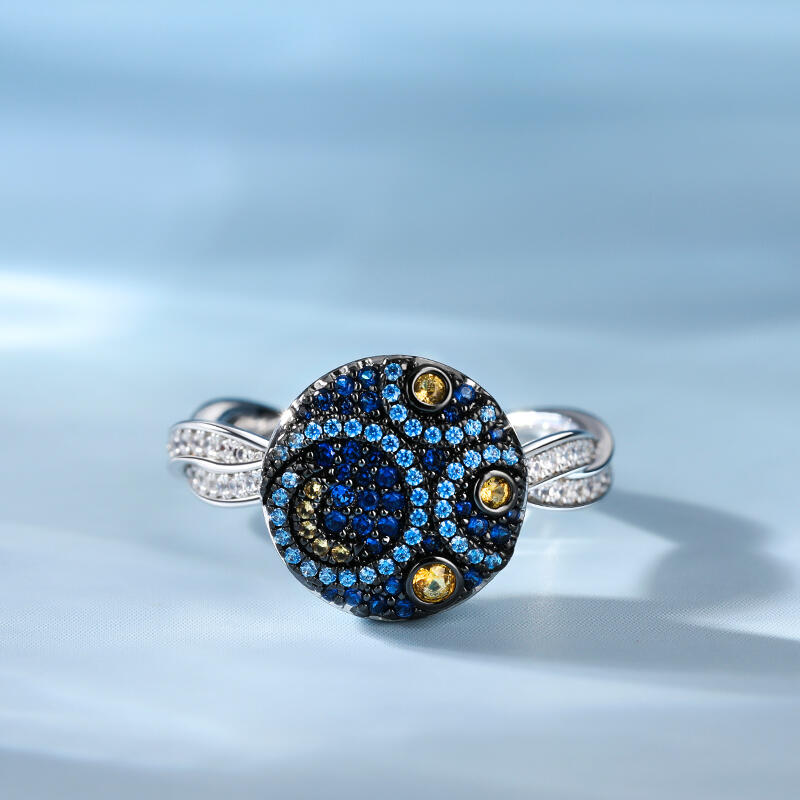 Jeulia "Pure Night" The Starry Night Inspired Sterling Silver Rotating Soothe Ring
