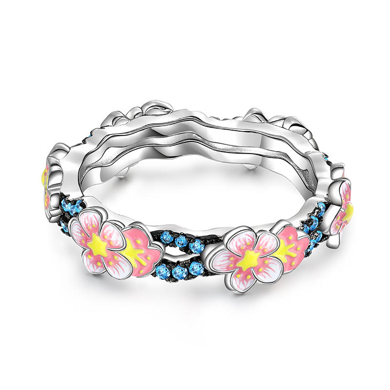 Jeulia Flower Enamel Sterling Silver Ring