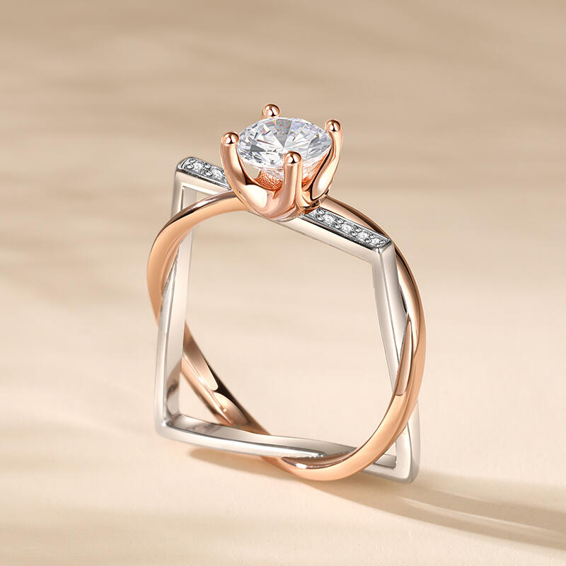 Jeulia Anillo de Compromiso Redondo Elegante Círculo Cuadrado Plata