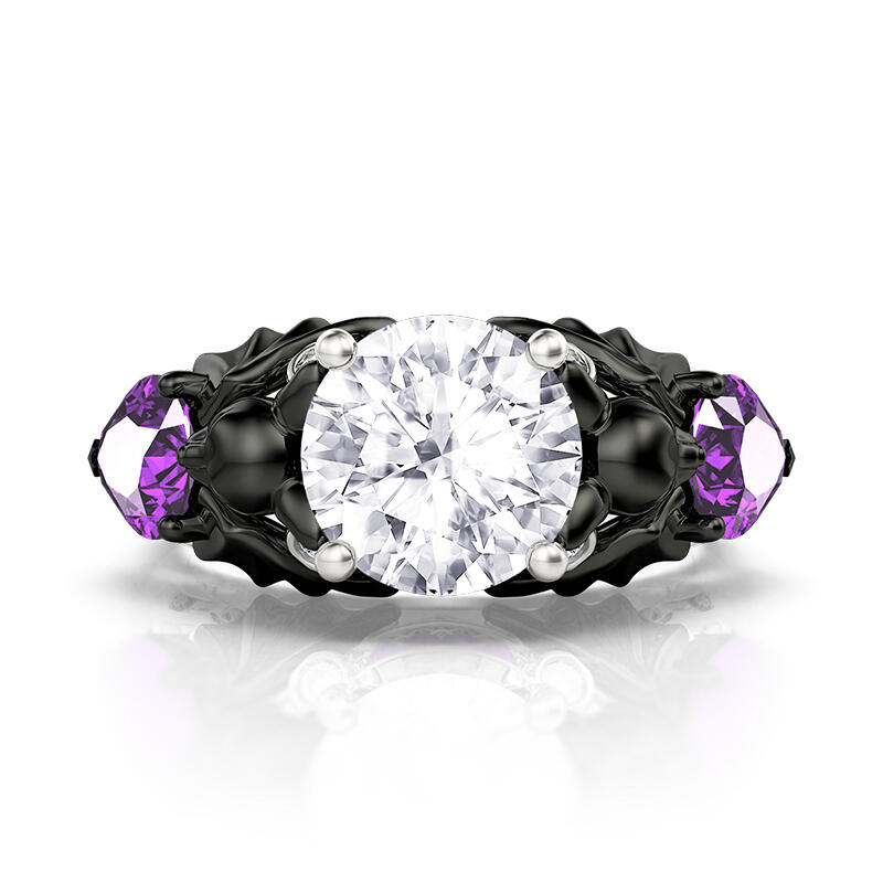 Jeulia Two Tone Black Bat Ring Sterling Silver Round Cut