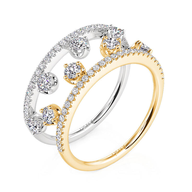 Jeulia Unique Dewdrop Two Tone Puzzle Ring Set