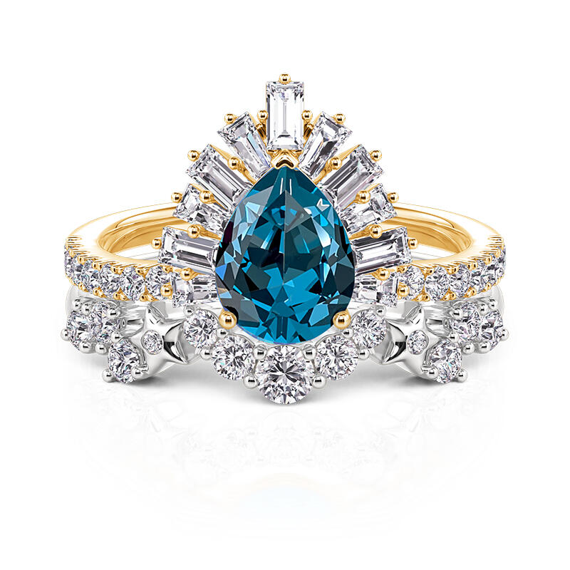 Jeulia Luna Astra Sunrise Two Tone Pear Ring Set