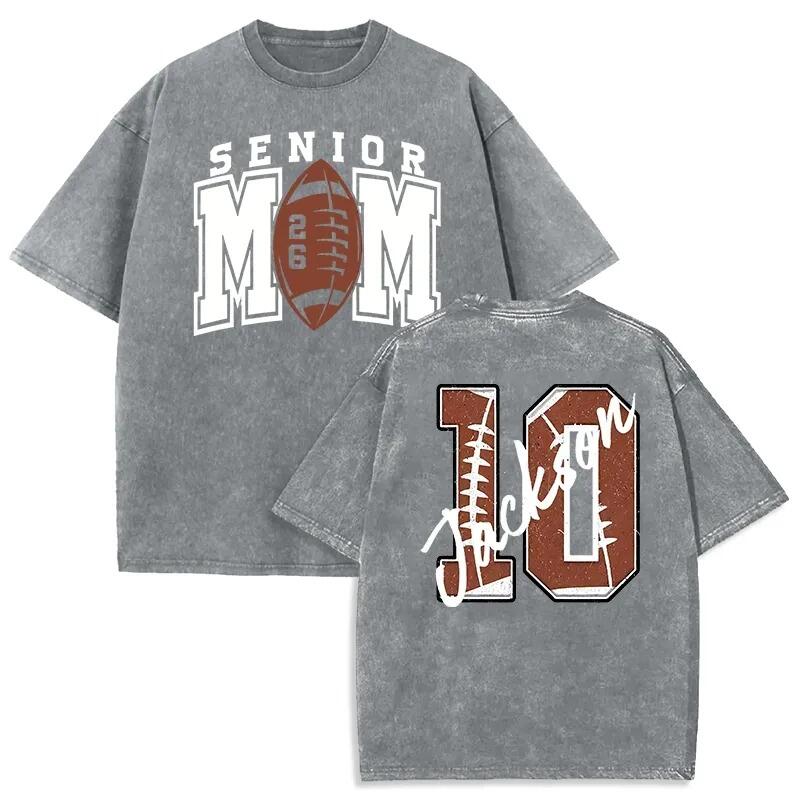 Personalized Washed T-shirt Senior Football Mom with Custom Kids Name Number Gift for Sports Lovers