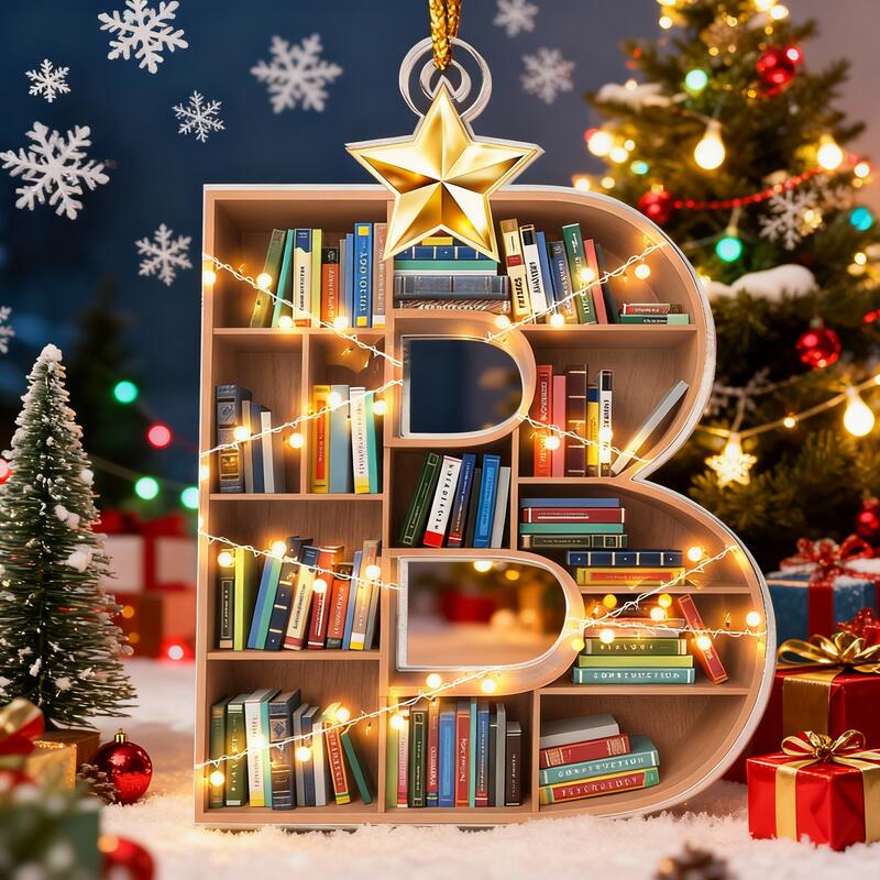 Personalisierte Alphabet-Bücherregal-Weihnachtsornamente CGeschenk für Buchliebhaber