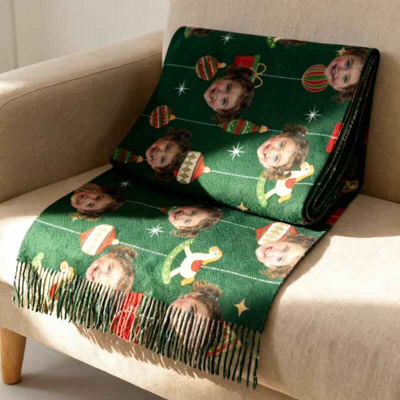 Personalized Scarf Add Face Photo Cartoon Christmas Cute Children's Scarf for Children