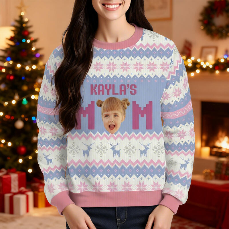 Personalized Ugly Sweater Unisex Custom Face Photo Elegant Purple Design Christmas Gift for Her Mom