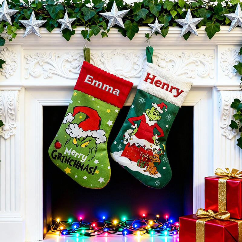 Personalisierte grüne Monster-Weihnachtsstrümpfe individuell mit Namen bestickt lustige Geschenke für die Familie