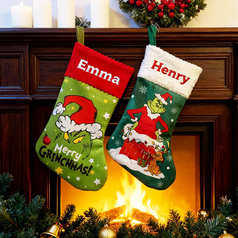 Personalisierte grüne Monster-Weihnachtsstrümpfe individuell mit Namen bestickt lustige Geschenke für die Familie
