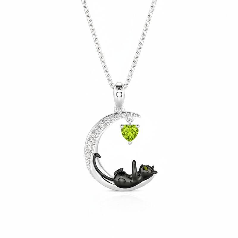 Jeulia Moon Huggers Custom Birthstone Cat Necklace