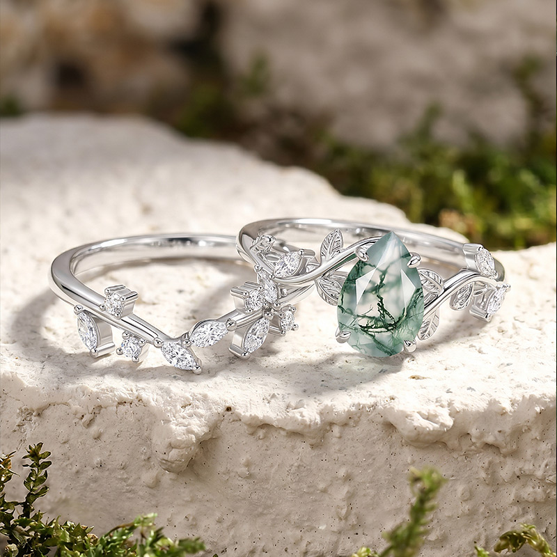 Moss Agate Ring Set