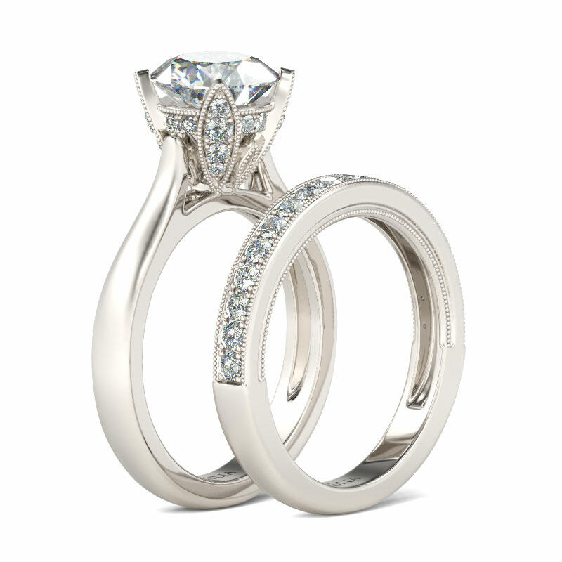 Jeulia Conjunto De Anillos Clásicos De Talla Redonda En Plata De Ley