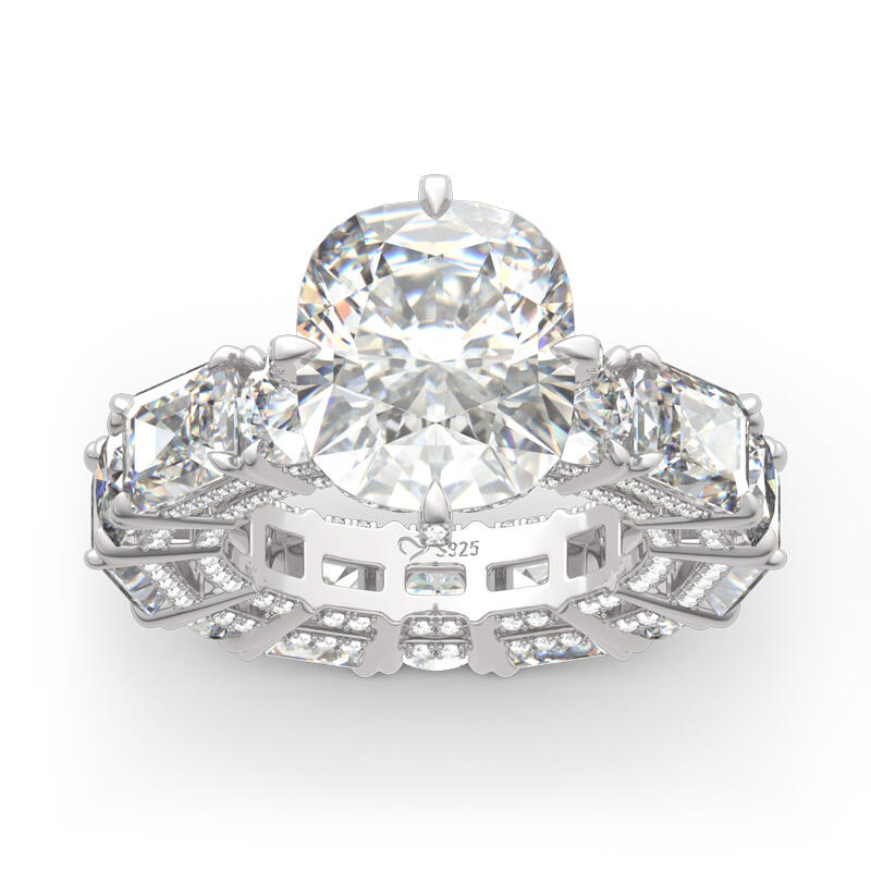 Jeulia Anillo De Eternidad De Plata Esterlina De Tres Lados Con Corte De Cojín