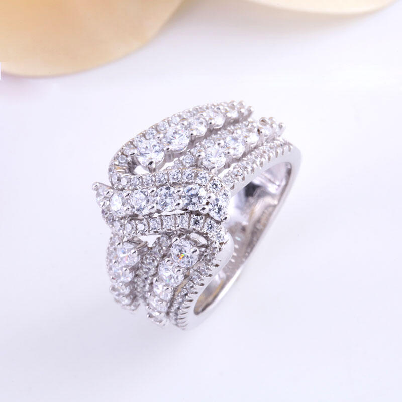 Jeulia Crossover Round Cut Sterling Silver Women's Wedding Band