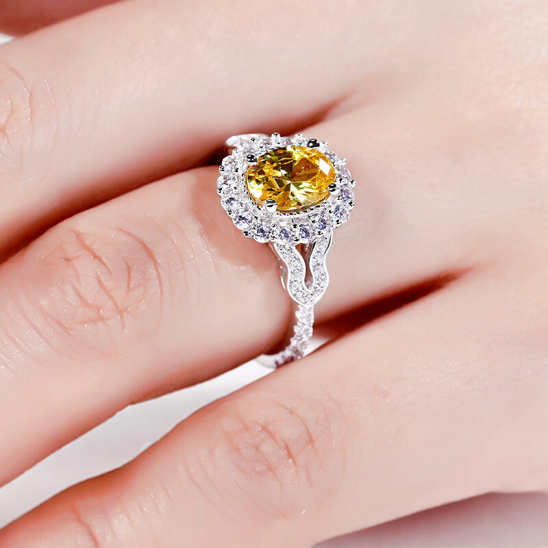 Jeulia Halo Oval Cut Sterling Silver Ring