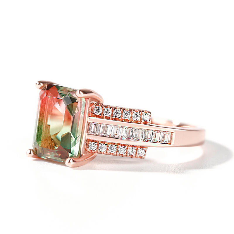 Jeulia "One of a Kind" Emerald Cut Sterling Silver Watermelon Ring