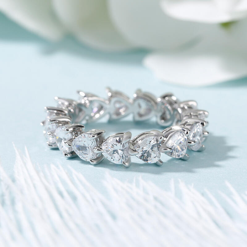 Jeulia Classic Heart Cut Sterling Silver Eternity Band