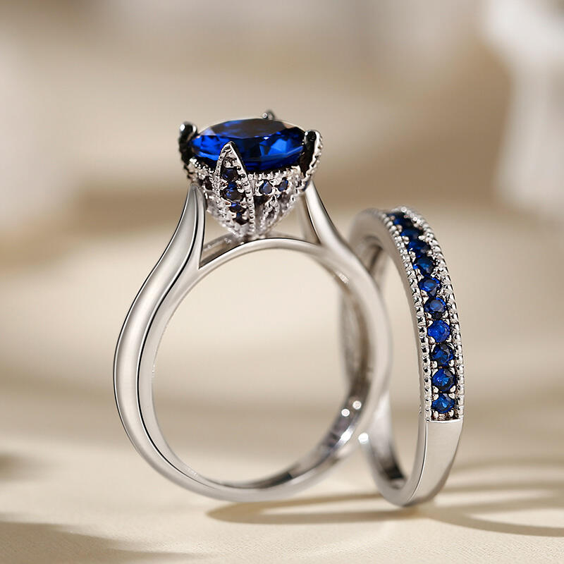 Jeulia Classic Round Cut Sterling Silver Ring Set