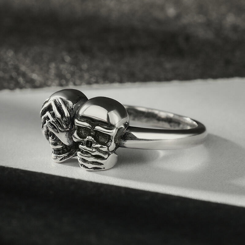Jeulia "See No Evil & Speak No Evil" Skull Sterling Silver Ring