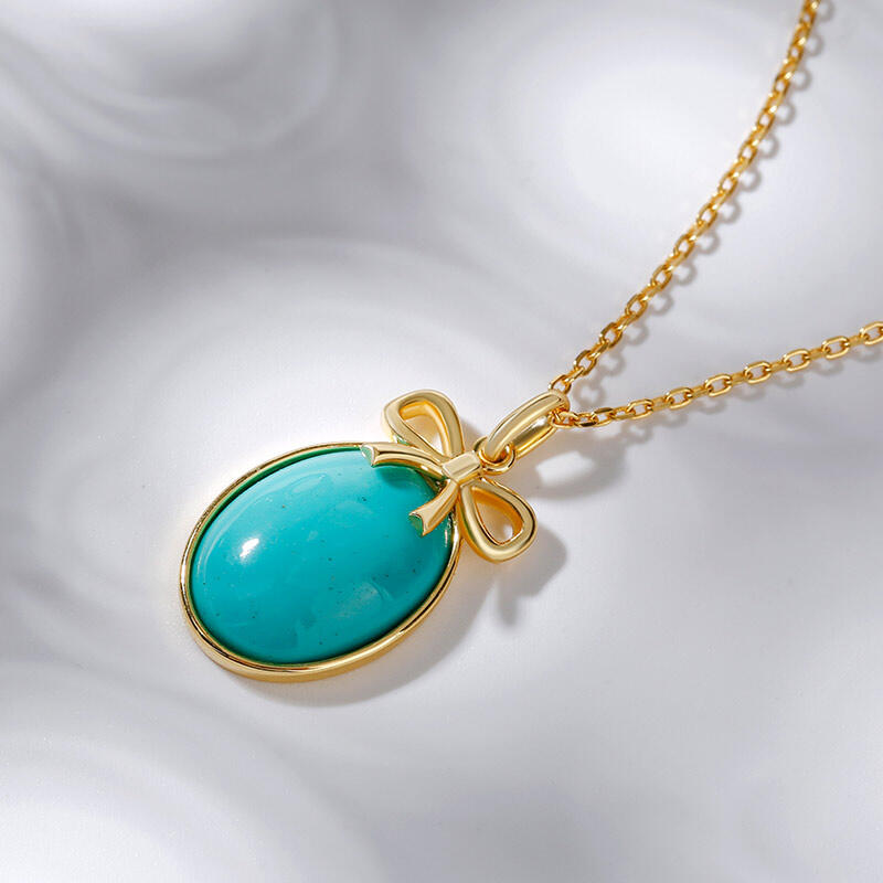 Jeulia Bow-knot Design Turquoise Pendant Sterling Silver Necklace