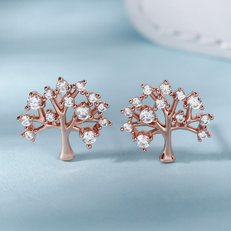 Jeulia "Tree of Life" Round Cut Sterling Silver Earrings