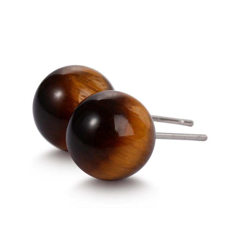 Jeulia "Burst of Courage" Round Natural Tiger's Eye Stud Earrings