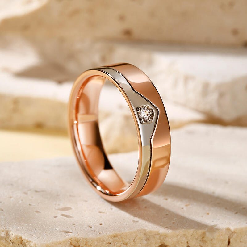 Jeulia Anillo para hombre plata de ley piedra redonda color oro rosa