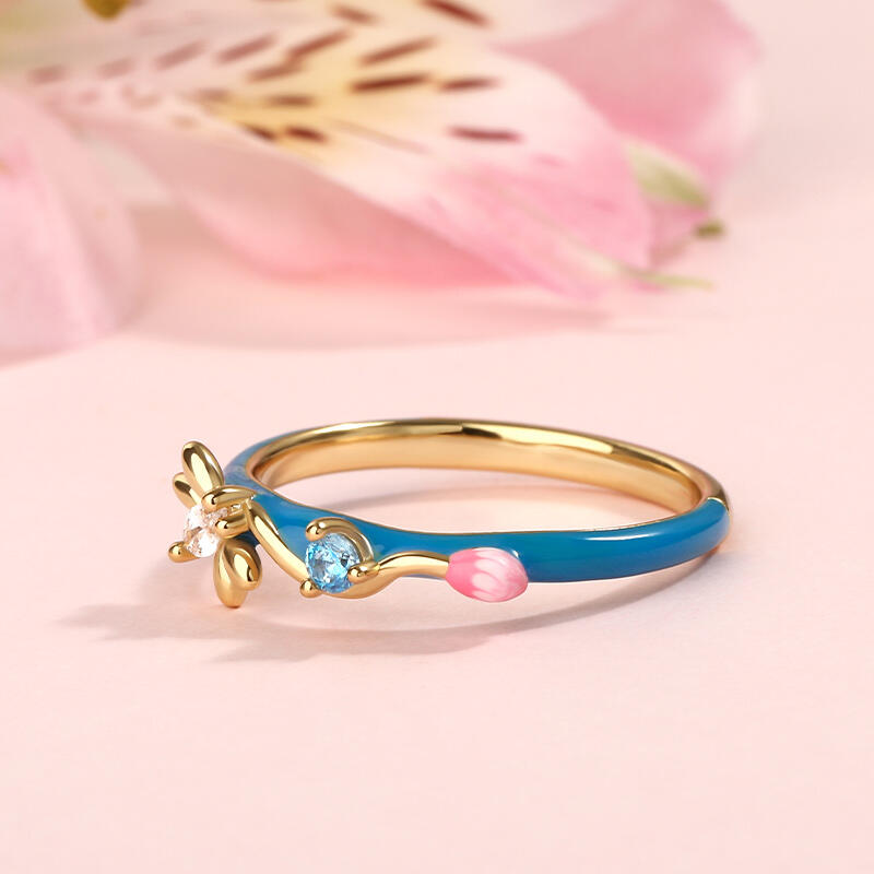 Jeulia Anillo de plata de ley con libélula azul esmalte para mujer