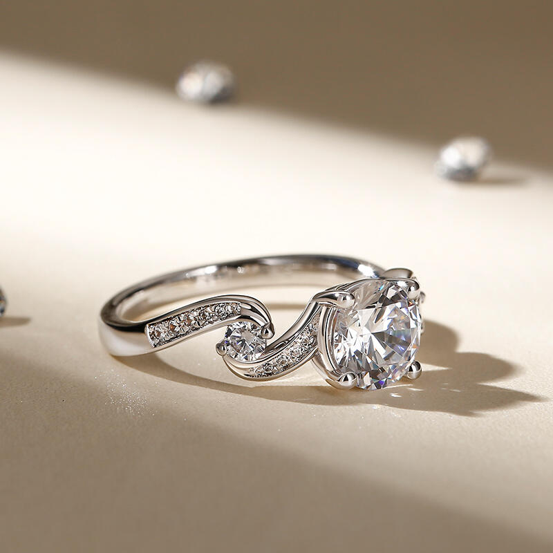 Jeulia Three Stone Round Cut Sterling Silver Ring