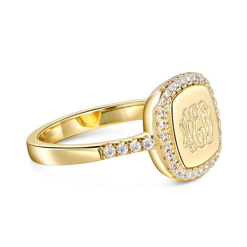 Jeulia Halo Square Monogram Personalized Sterling Silver Ring
