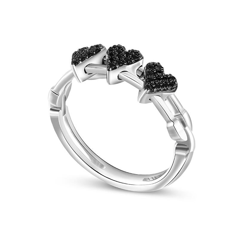Jeulia Anillo con Dije Móvil de Corazón Negro en Plata Esterlina