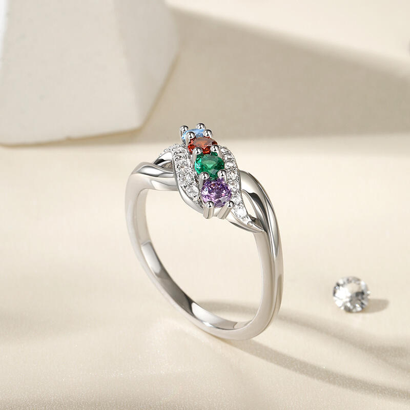 Jeulia Family Birthstone Swirl Sterling Silver Ring