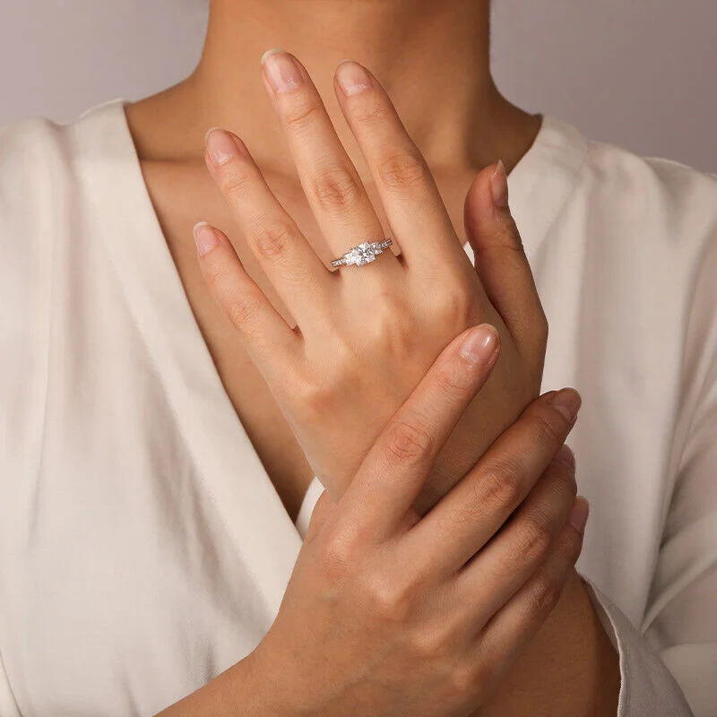 Jeulia Asscher Cut Three Stone Sterling Silver Engagement Ring