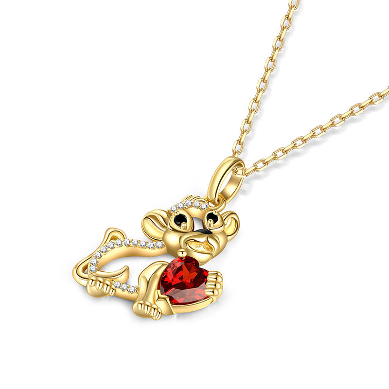 Jeulia Hug Me Cartoon Lion Custom Birthstone Heart Necklace Sterling Silver
