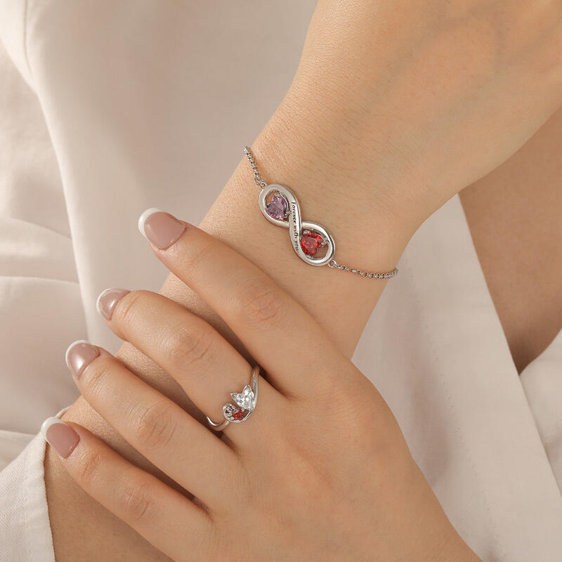 Jeulia Infinity Heart Custom Bracelet with Engraved Sterling Silver