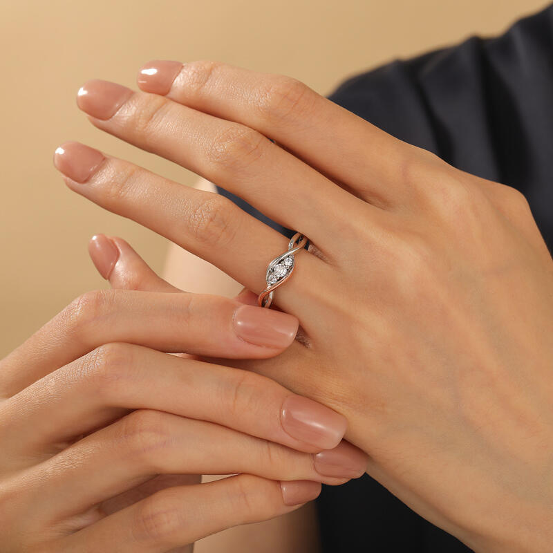 Jeulia Two Tone Custom Three Stone Ring with Birthstone