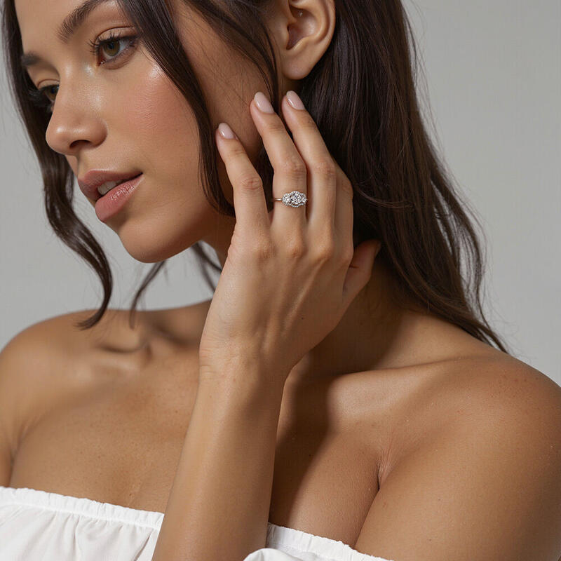 "Waking Up In Love" Round Cut Three Stone Engagement Ring