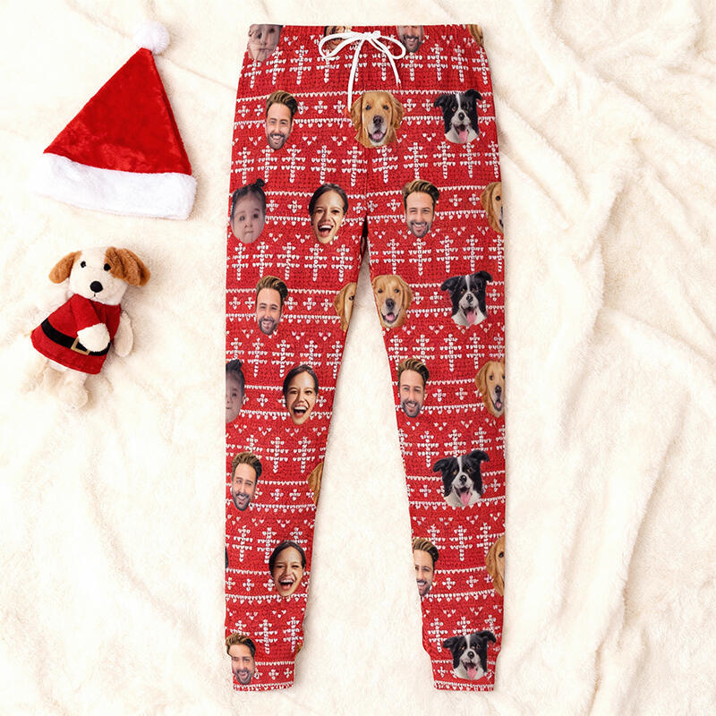 Personliga unisex-joggingbyxor med anpassad design med huvudfoto perfekt julklapp för familjen