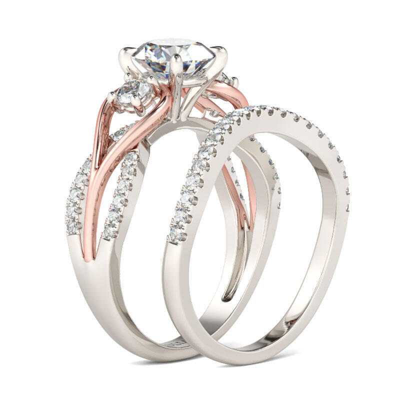 Jeulia Ensemble de bagues Double empilables en argent pour femmes pierre de Zircon, fiançaille