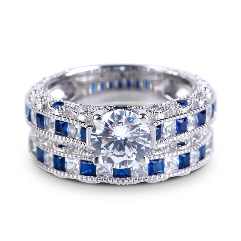 Jeulia Vintage Round Cut Sterling Silver Ring Set