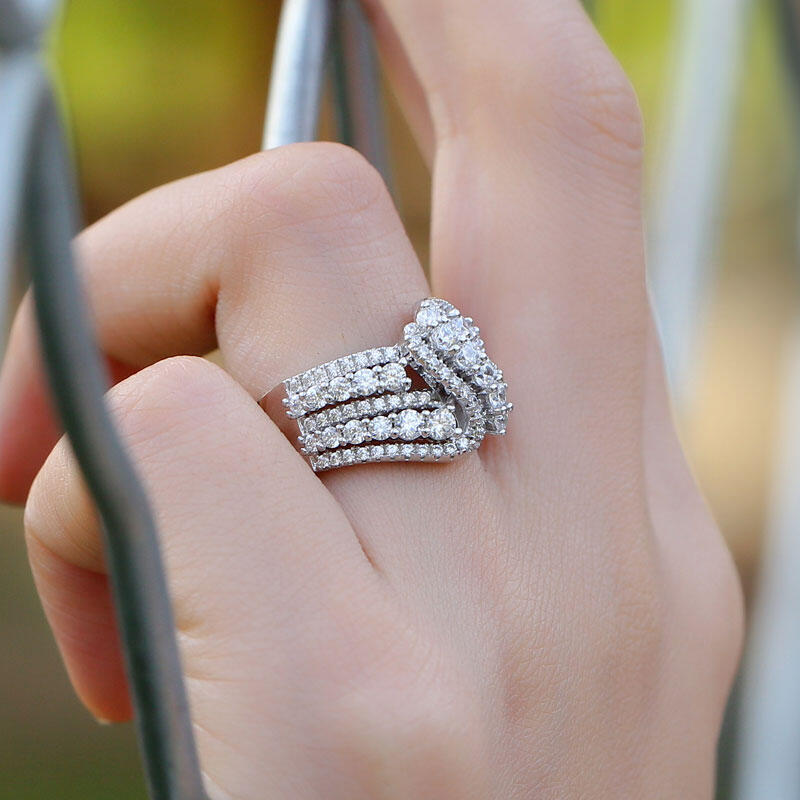 Jeulia Crossover Round Cut Sterling Silver Women's Wedding Band