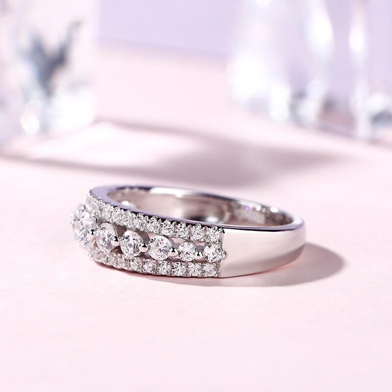 Jeulia Classic Round Cut Sterling Silver Women's Band