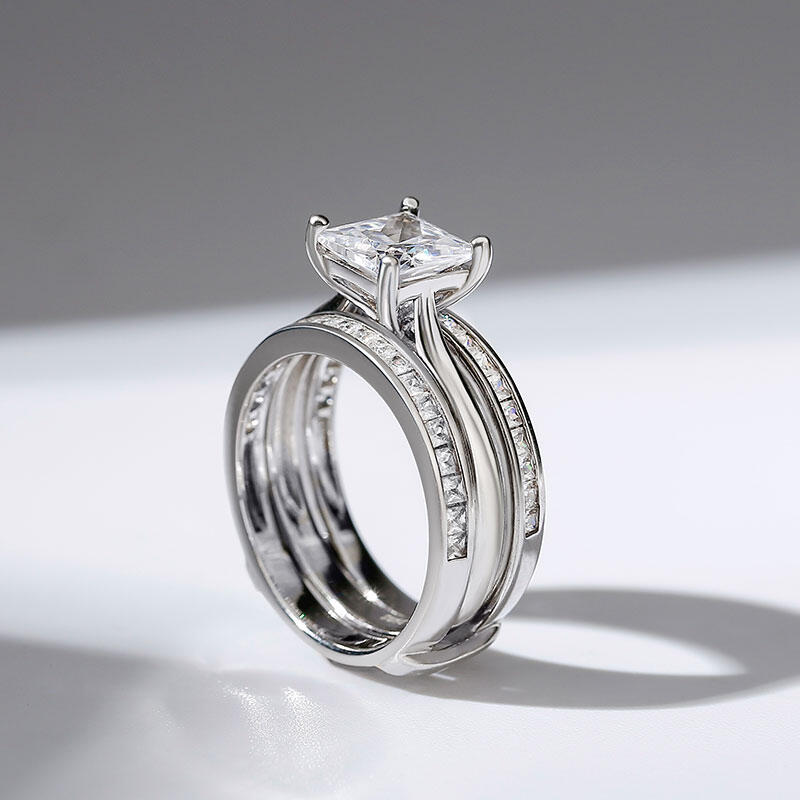 Jeulia Conjunto De Anillos De Talla Princesa En Plata De Ley