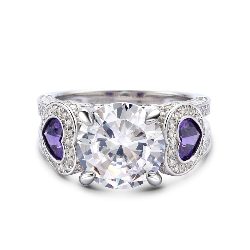 Jeulia Three Stone Round Cut Sterling Silver Ring