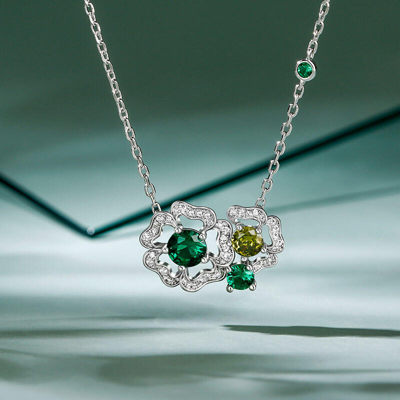 Jeulia "Desire of Love" Flowers Round Cut Sterling Silver Necklace