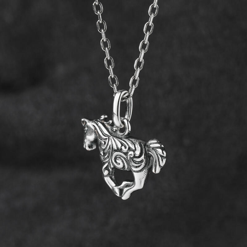 Jeulia "Galloping Horse" Sterling Silver Necklace