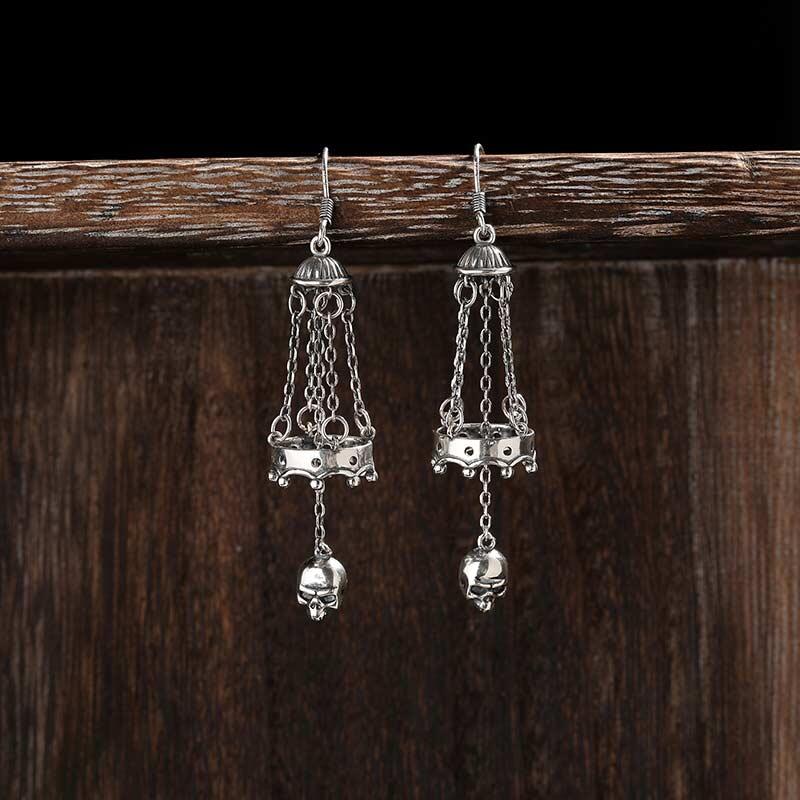 Jeulia "Chandelier" Skull Sterling Silver Earrings