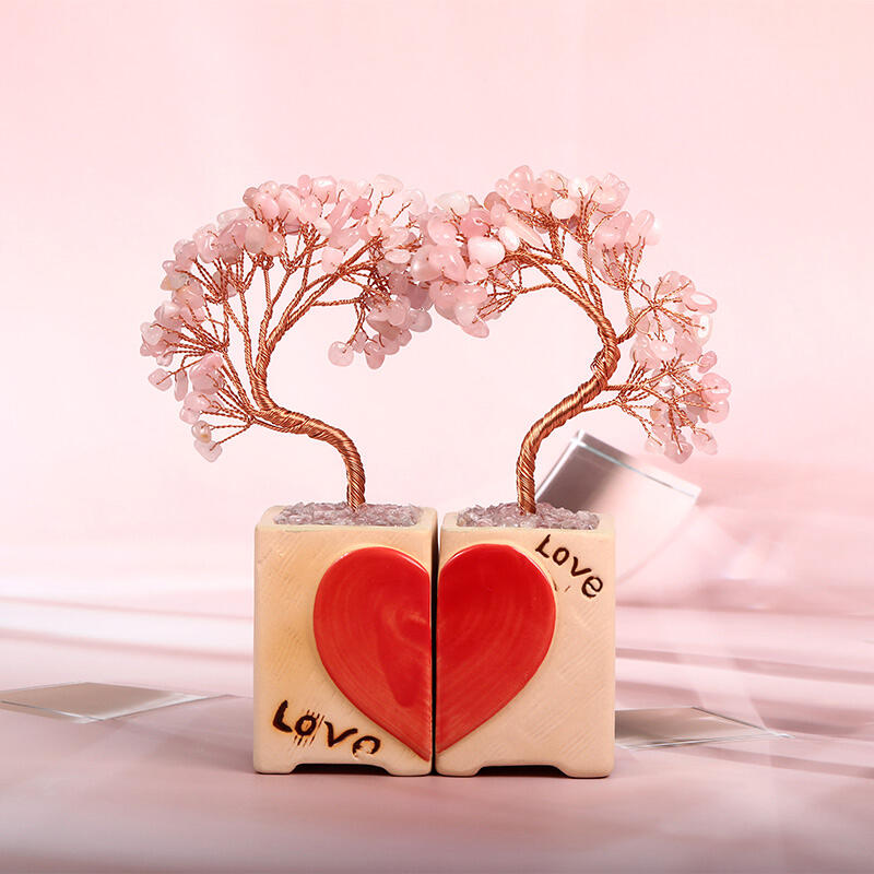 Jeulia "Loving Vibes" Heart-Shaped Natural Rose Quartz Feng Shui Tree