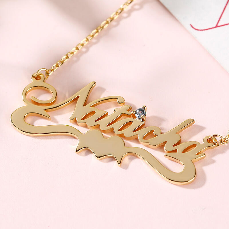 Jeulia "Together Forever" Personalized Sterling Silver Name Necklace with Birthstone