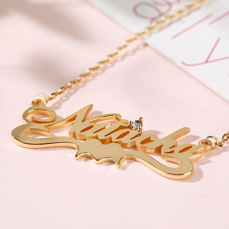 Jeulia "Together Forever" Personalized Sterling Silver Name Necklace with Birthstone